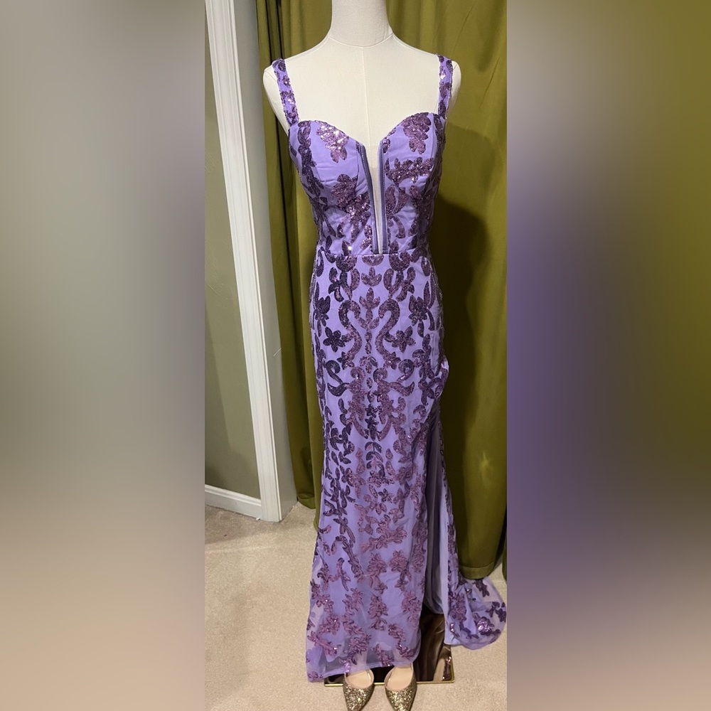 Elegant Purple Sequence Lace Dress